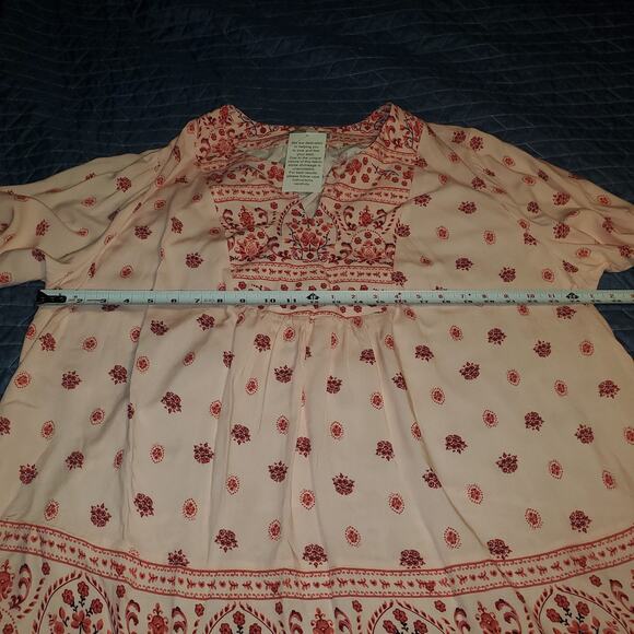 NEW WOMAN WITHIN Size 22/24 Pink Floral Tunic Top 3/4 Elastic Sleeves Boho - Picture 8 of 9